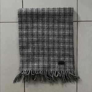 COACH grey plaid lambswool and cashmere scarf